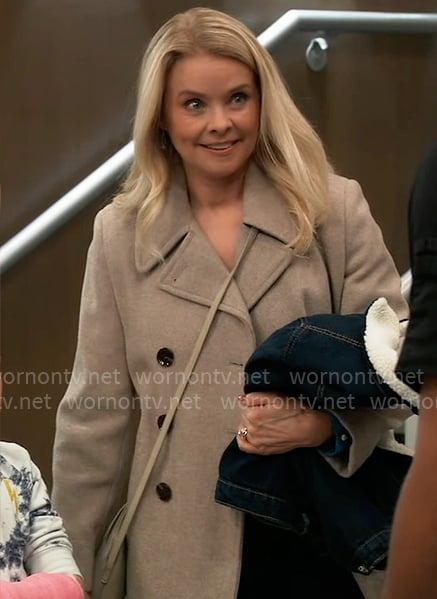 Felicia’s beige peacoat on General Hospital