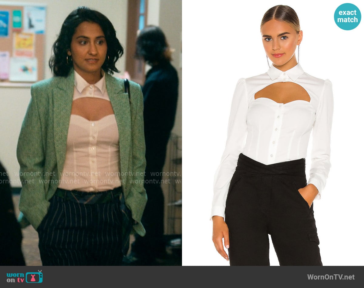 Fleur du Mal Bella Shirt worn by Bela Malhotra (Amrit Kaur) on The Sex Lives of College Girls