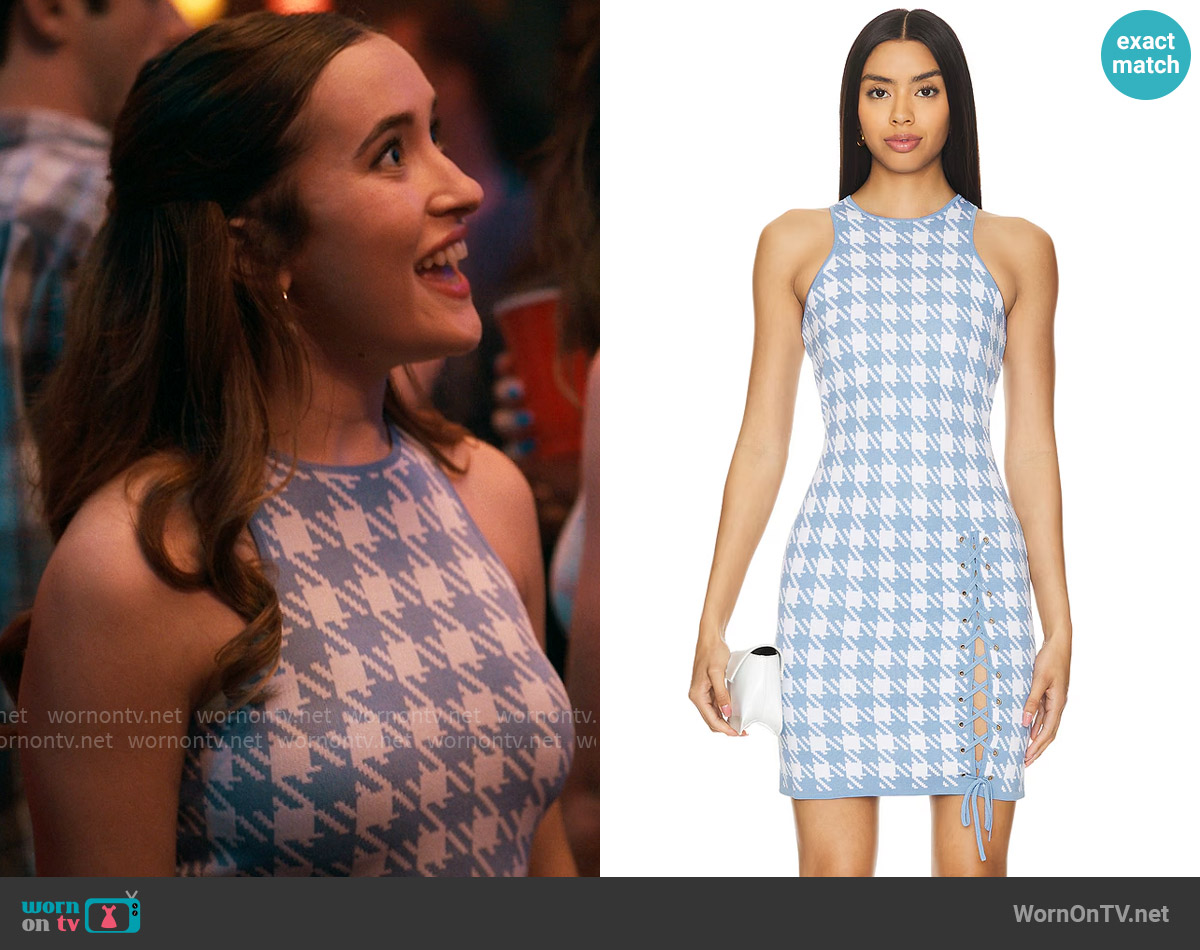Fleur du Mal Houndstooth Knit Mini Dress worn by Kacey (Gracie Lawrence) on The Sex Lives of College Girls