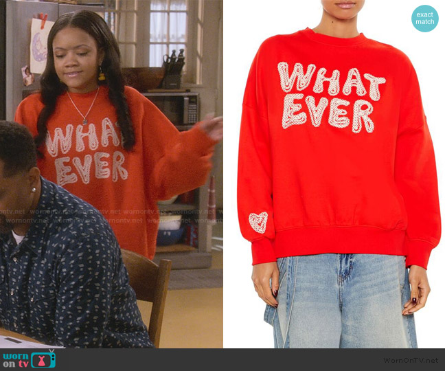 Forever 21 French Terry Whatever Pullover worn by Aaliyah Upshaw (Khali Spraggins) on The Upshaws