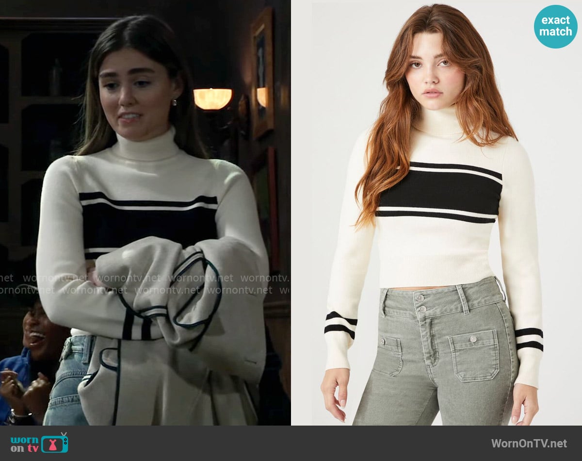 Forever 21 Striped Turtleneck Sweater worn by Emma Scorpio-Drake (Braedyn Bruner) on General Hospital