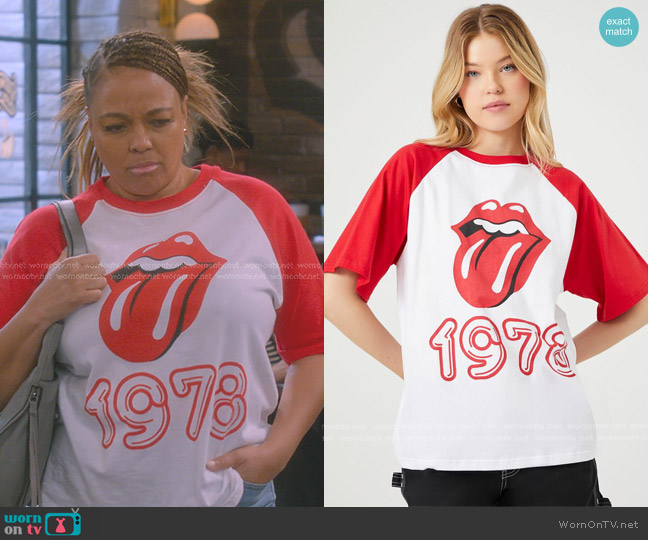 Forever 21 The Rolling Stones Raglan Tee worn by Regina Upshaw (Kim Fields) on The Upshaws