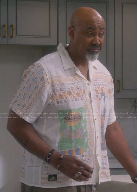 Frank’s white embroidered shirt on The Upshaws