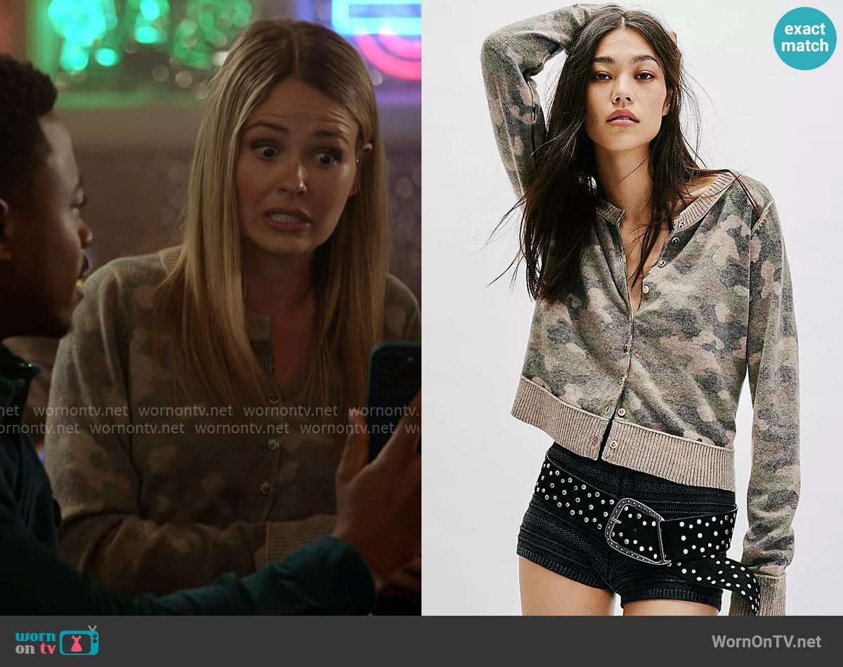 Free People Nocturnal Patterned Cardi in Army Combo worn by Lyla 'Lizzy' Novak (Jocelyn Hudon) on Chicago Fire