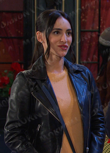 Gabi’s black leather moto jacket on Days of our Lives
