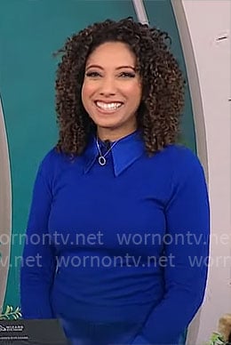 Gabrielle Kerr’s blue collared sweater on CBS Mornings