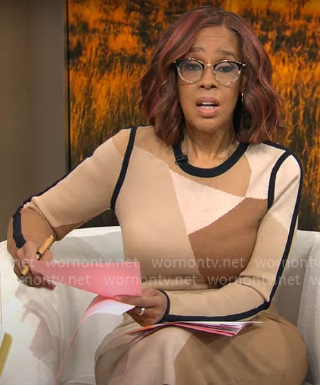 Gayle King’s beige colorblock dress on CBS Mornings