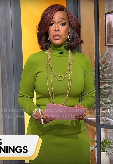 Gayle King’s green turtleneck dress on CBS Mornings
