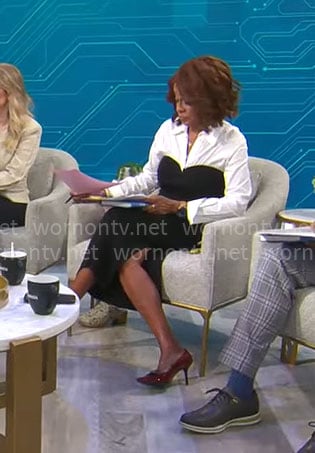 Gayle King’s black and white shirt dress on CBS Mornings
