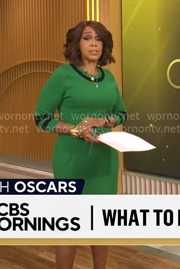 Gayle King’s green dress with black stripes on CBS Mornings