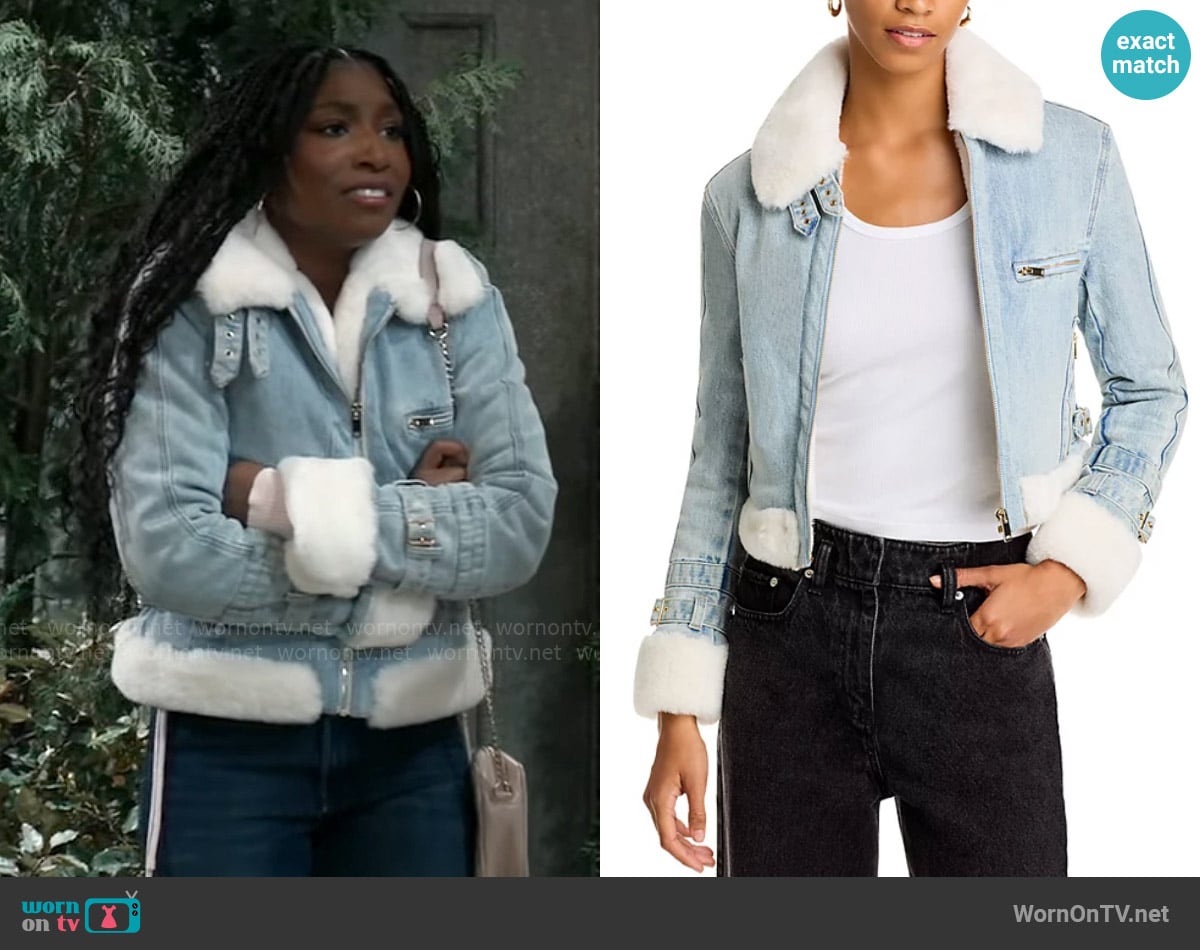 Generation Love Molly Denim & Faux Fur Moto Jacket worn by Trina Robinson (Tabyana Ali) on General Hospital