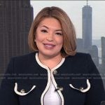 Gilma Avalos’s contrast trim tweed jacket on NBC News Daily
