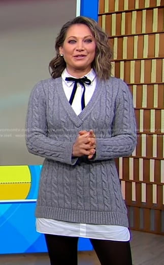 Ginger’s grey cable knit sweater dress on Good Morning America
