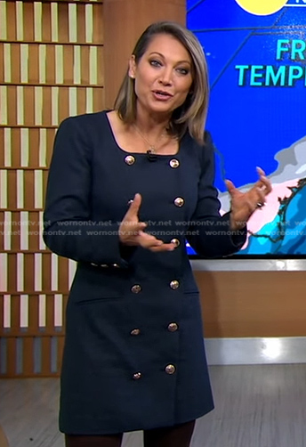Ginger’s navy double breasted mini dress on Good Morning America