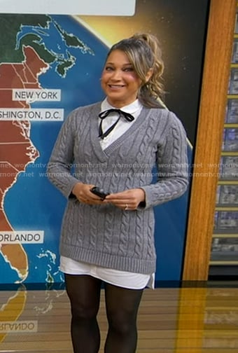 Ginger’s grey cable knit sweater dress on Good Morning America