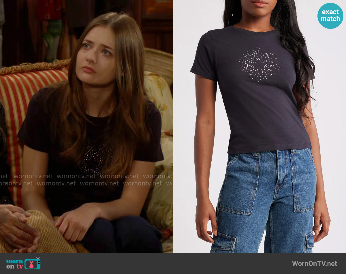 Golden Hour Star Cluster Rhinestone Cotton Baby Tee worn by Faith Newman (Reylynn Caster) on The Young and the Restless