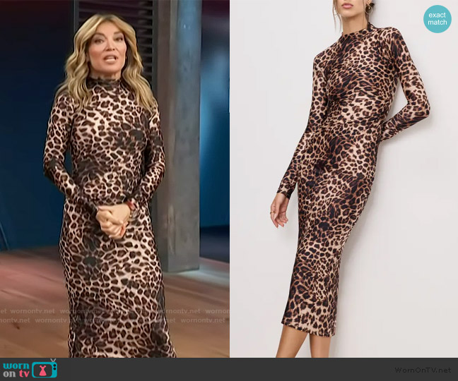 Good American Leopard Print Satin Shine Midi-Dress worn by Kit Hoover on Access Hollywood