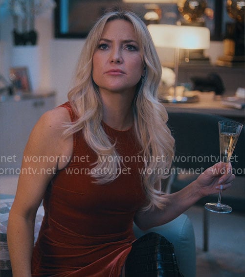 Kate Hudson’s red velvet dress on Running Point