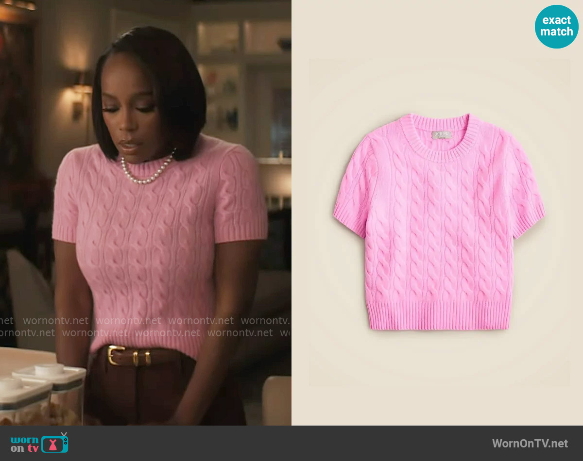 J. Crew Cashmere Cable-knit T-shirt in Neon Orchid worn by Catherine (Aja Naomi King) on Grosse Pointe Garden Society