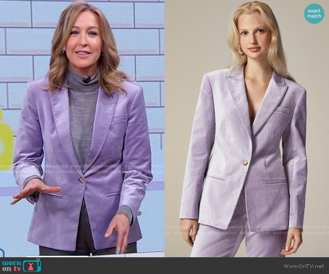 J. Crew Alexandra blazer in Velvet Hazy Lilac worn by Lara Spencer on Good Morning America