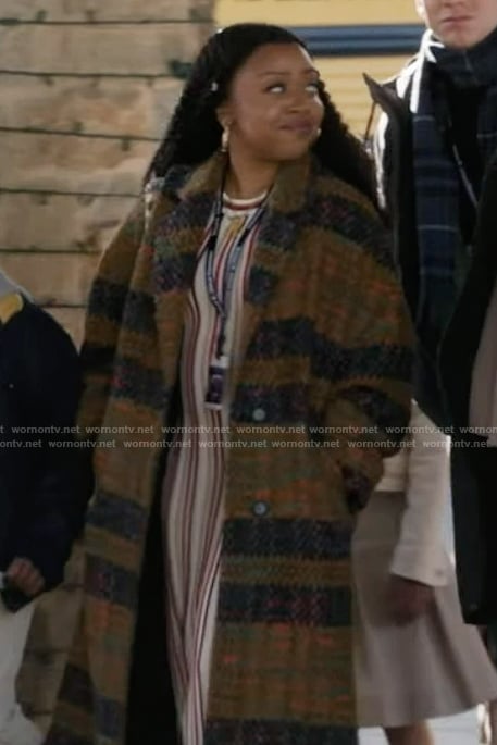 Janine’s plaid coat on Abbott Elementary