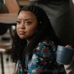 Janine’s blue floral print mesh dress on Abbott Elementary