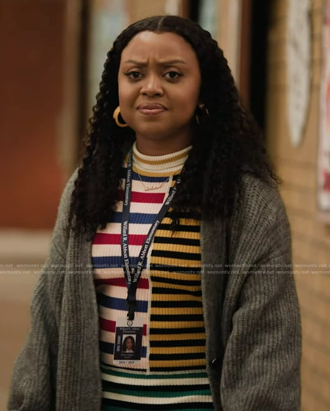 Janine’s mixed stripe ribbed dress on Abbott Elementary