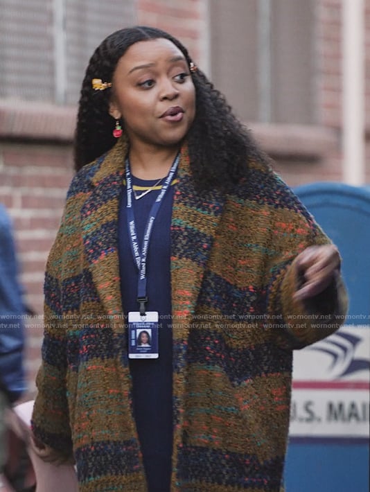 Janine’s plaid coat on Abbott Elementary