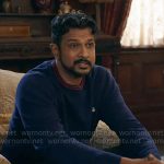 Jay’s navy blue sweater with striped neckline on Ghosts