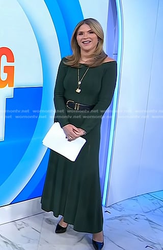 Jenna’s green off-shoulder maxi dress on Today