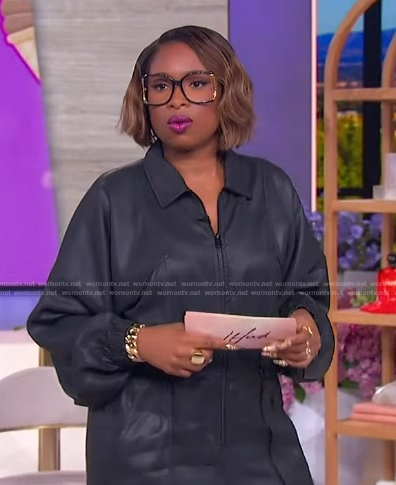 Jennifer’s black zip front jumpsuit on The Jennifer Hudson Show