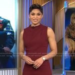 Jericka’s maroon sleeveless jumpsuit on CBS Evening News