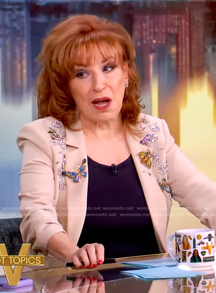 Joy’s beige jewel embellished blazer on The View