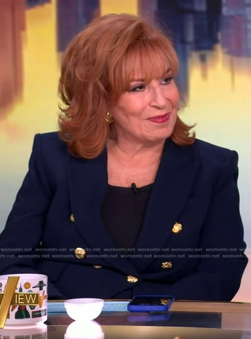 Joy’s navy double breasted blazer on The View