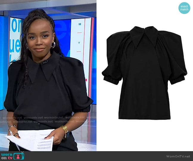 Julia Allert Designer Black Blouse worn by Zinhle Essamuah on NBC News Daily