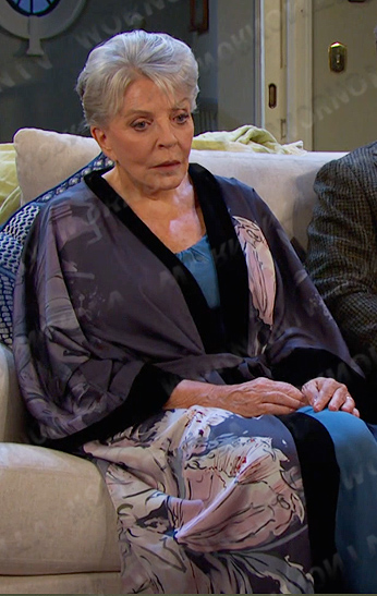 Julie’s floral print velvet trim robe on Days of our Lives