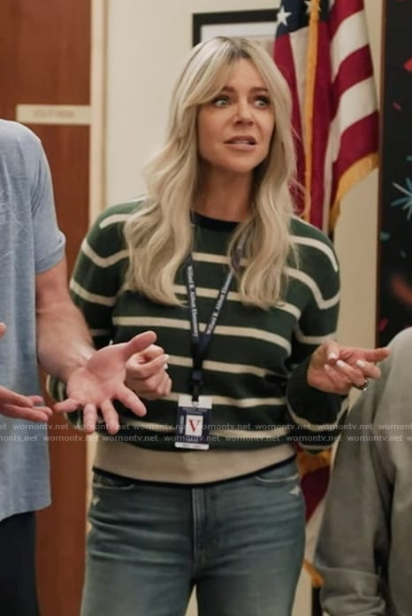 Dee’s green striped sweater on Abbott Elementary