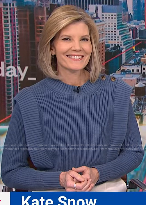 Kate’s blue button shoulder knit sweater on NBC News Daily