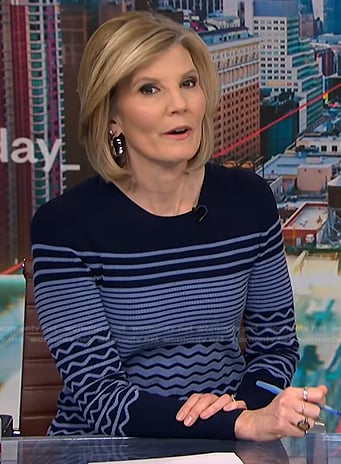 Kate Snow’s navy zig-zag stripe dress on NBC News Daily