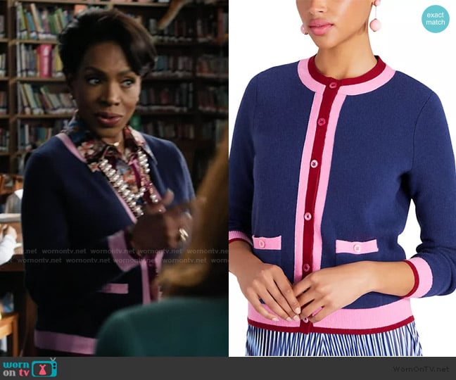 Kate Spade Striped Crewneck Cashmere Cardigan worn by Barbara Howard (Sheryl Lee Ralph) on Abbott Elementary