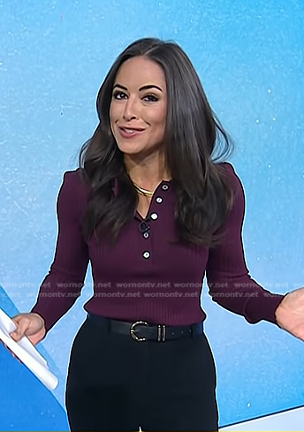 Kaylee’s burgundy ribbed polo top on Today