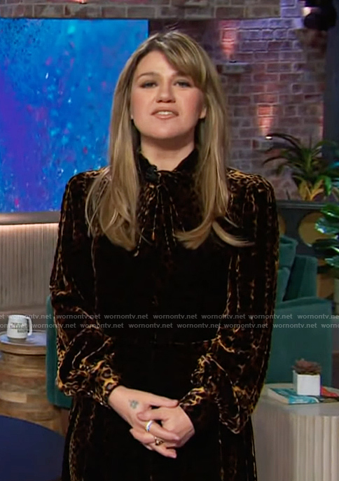 Kelly’s leopard print velvet dress on The Kelly Clarkson Show