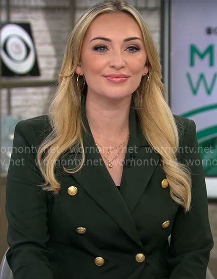 Kelly O’Grady’s dark green blazer on CBS Mornings