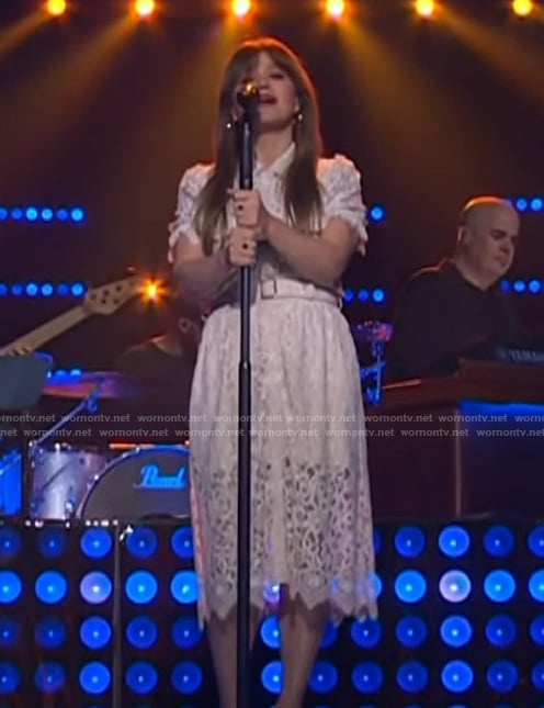 Kelly’s lace belted dress on The Kelly Clarkson Show