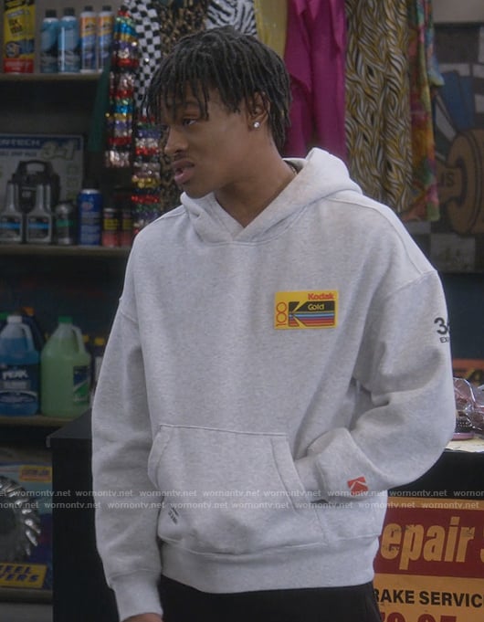 Kelvin’s Kodak patch hoodie on The Upshaws