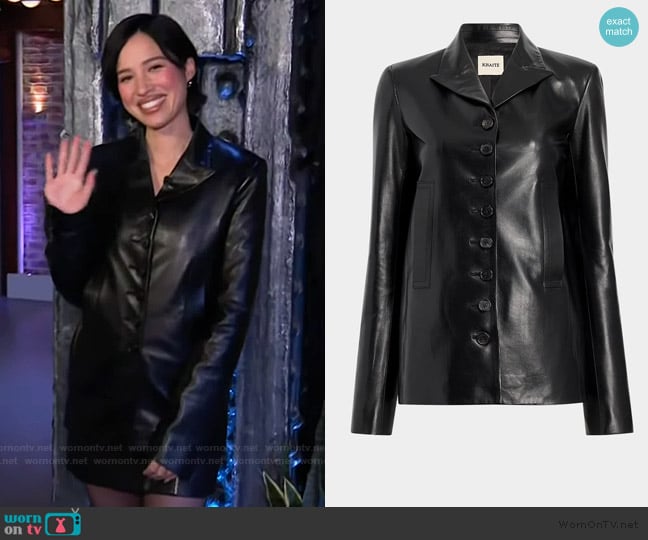 Khaite Saraphina Leather Jacket worn by Kelsey Asbille on The Kelly Clarkson Show