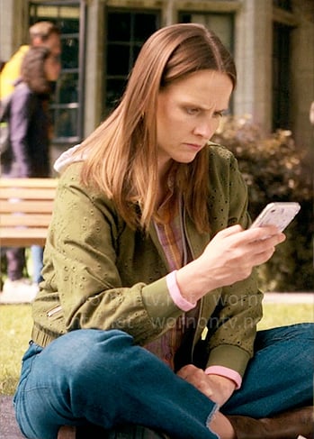 Kimberly’s green eyelet jacket on The Sex Lives of College Girls