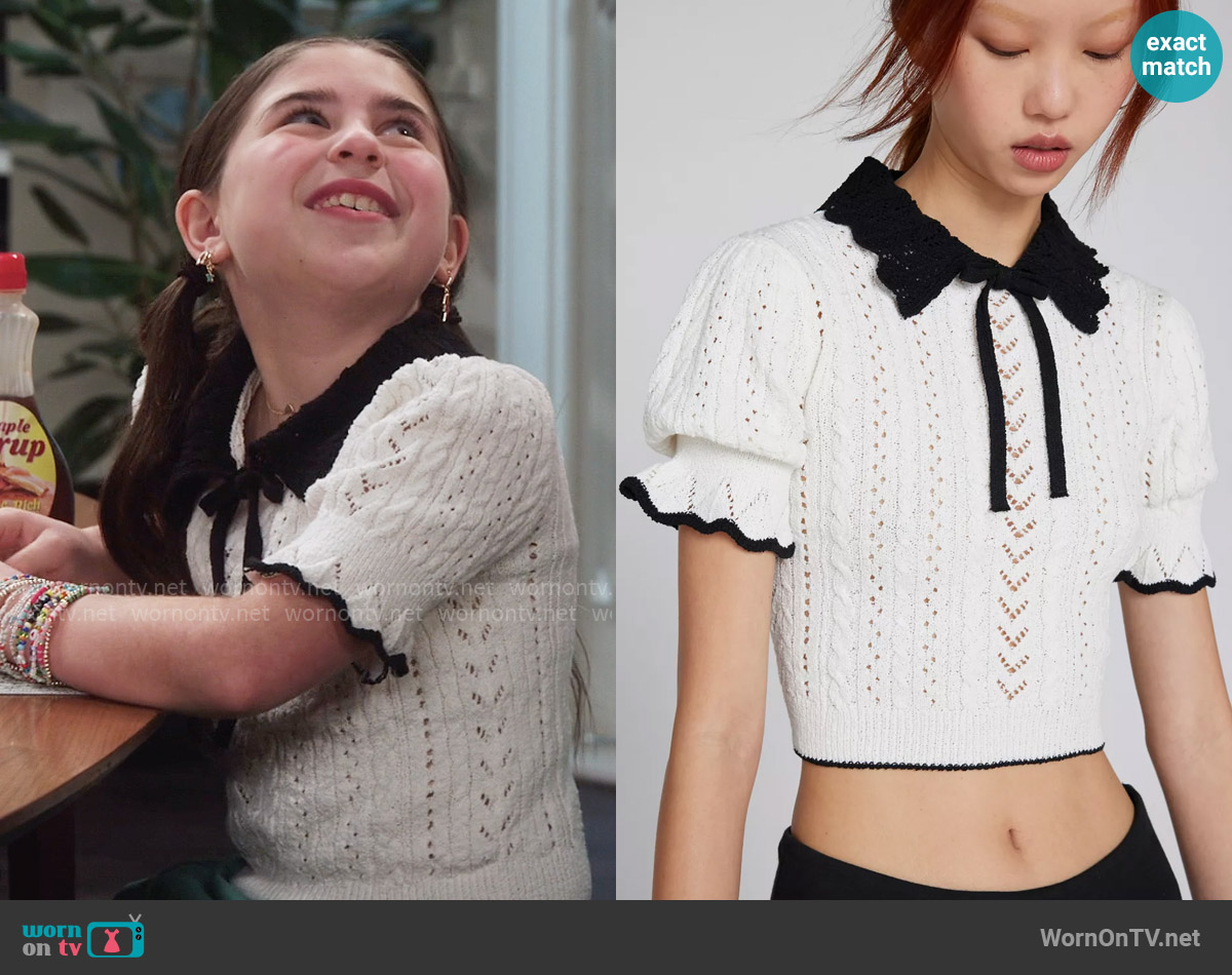 Kimchi Blue Carlie Pointelle Short Sleeve Sweater worn by Georgia (Barrett Margolis) on Shifting Gears