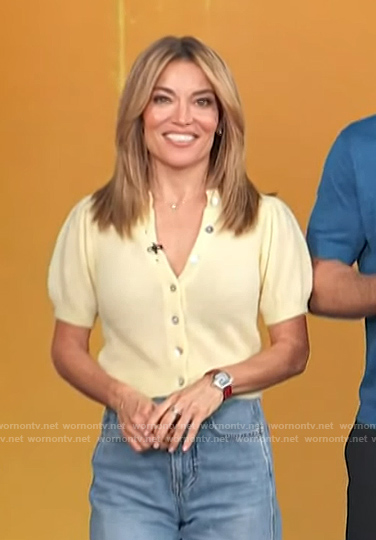 Kit’s yellow cardigan and jeans on Access Hollywood