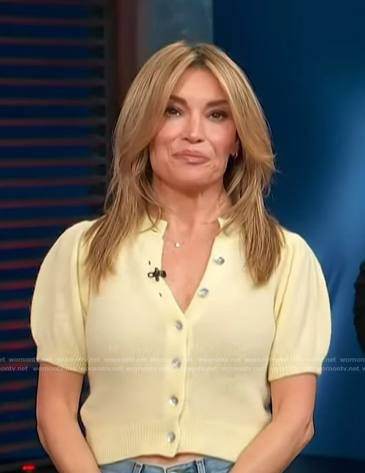 Kit’s yellow cardigan and jeans on Access Hollywood